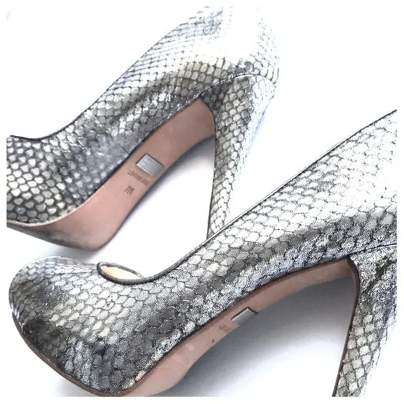 Badgley Mischka Metallic Python Peep Toe Heels - Picture 6 of 8